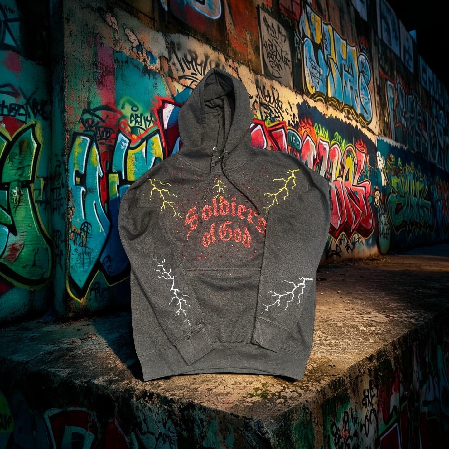 "Warrior Spark: Soldiers of God Rhinestone Lightning Hoodie"