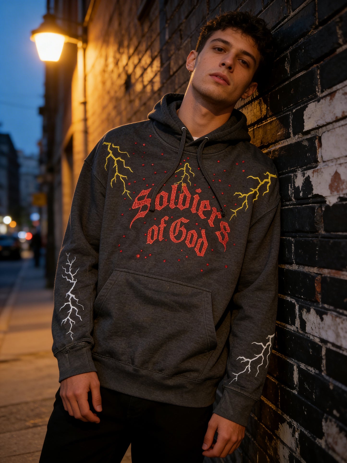 "Warrior Spark: Soldiers of God Rhinestone Lightning Hoodie"