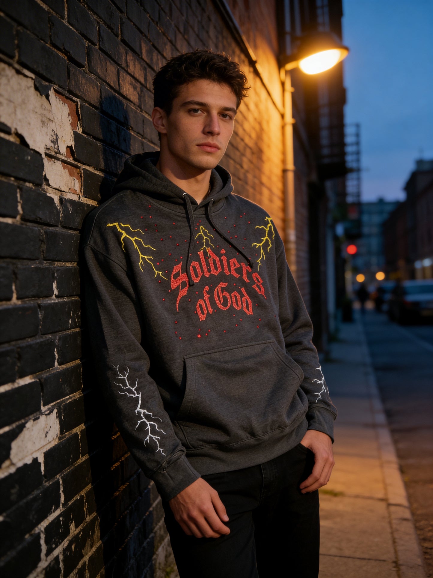 "Warrior Spark: Soldiers of God Rhinestone Lightning Hoodie"